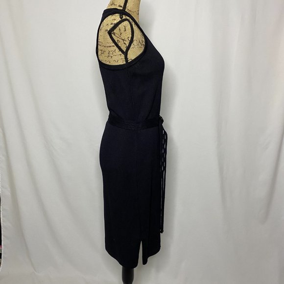 St. John Black Wool Blend Knit Belted Sheath Dress - Picture 5 of 11